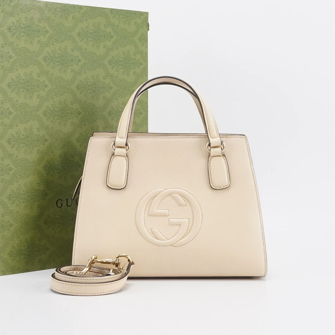 95新 GUCCI/古驰 【静文】白色 牛皮 手提斜挎包/BGH004330004