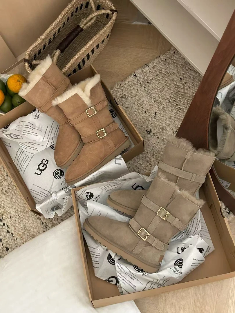 【骑士中筒雪地靴】桑坡皮毛一体保暖雪地靴Y