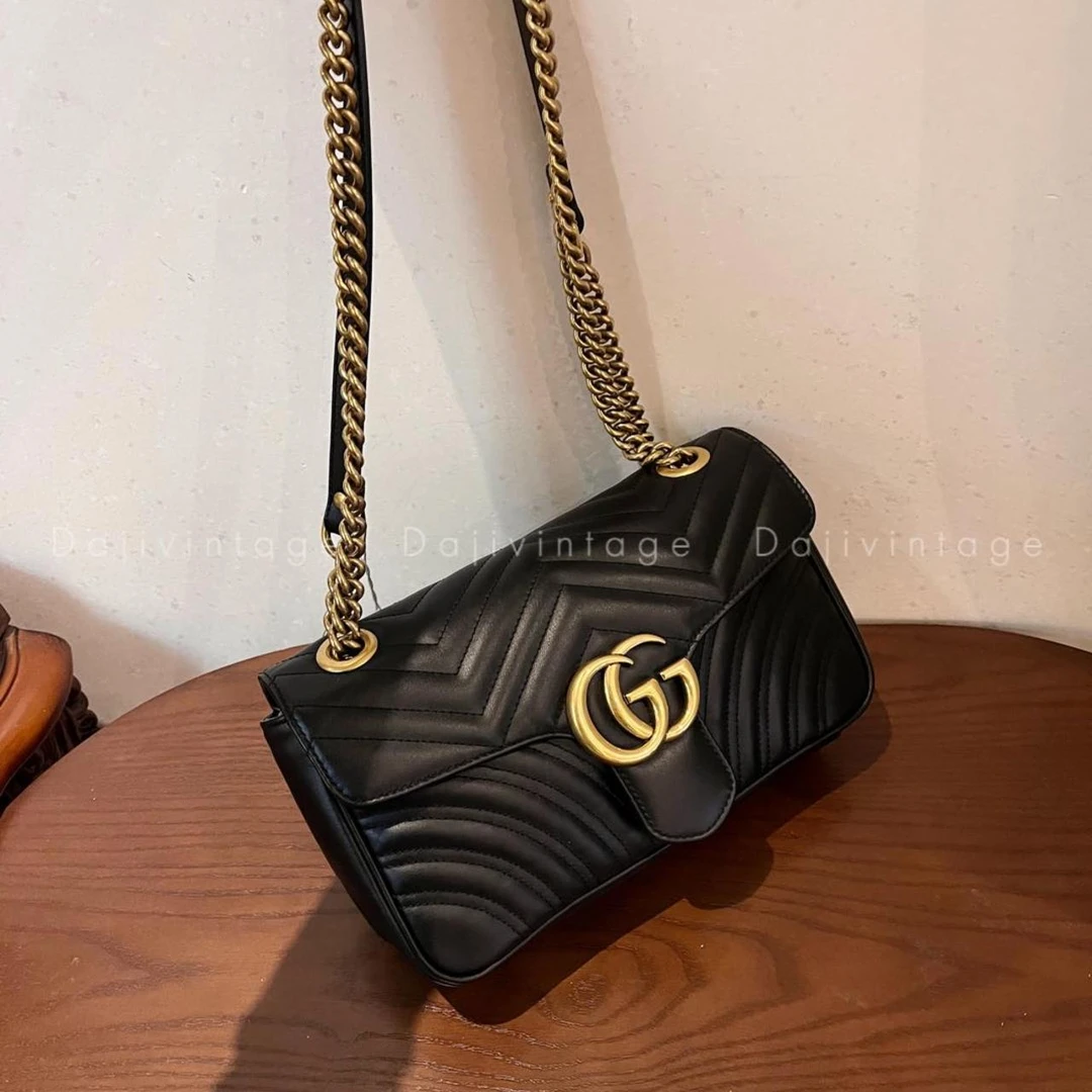 95新 GUCCI/古驰 大吉中古/Gucci古驰马蒙26黑金单肩包