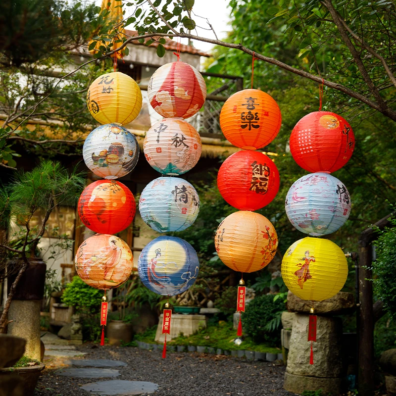 中秋节创意灯笼挂串发光立柱摆件节日氛围布置商场民宿装饰挂件