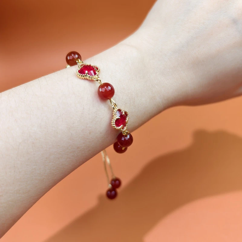 琉璃手链 琉璃手链 静姐专属-红琉璃四叶草手链MK1056