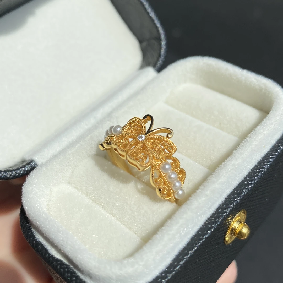 925银戒指 【蝶梦珠韵】UcoVan戒指S925银镀K金手工珍珠气质百搭