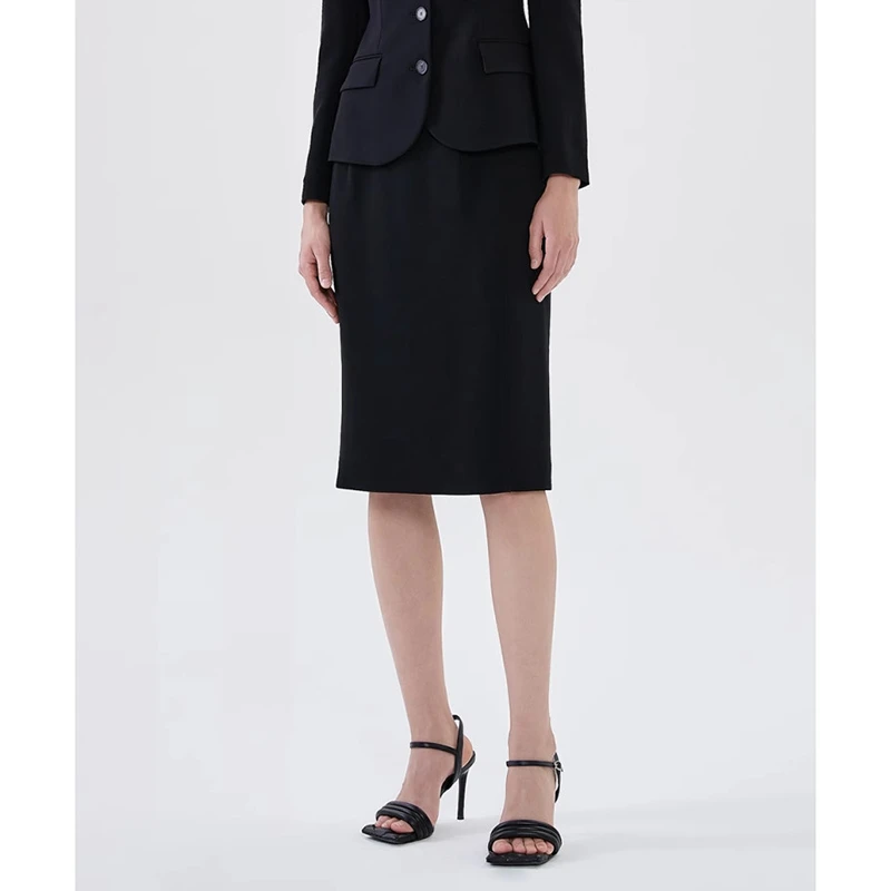 FALEMIG-萝家经典黑法式职业通勤舒适西装半裙Q00900