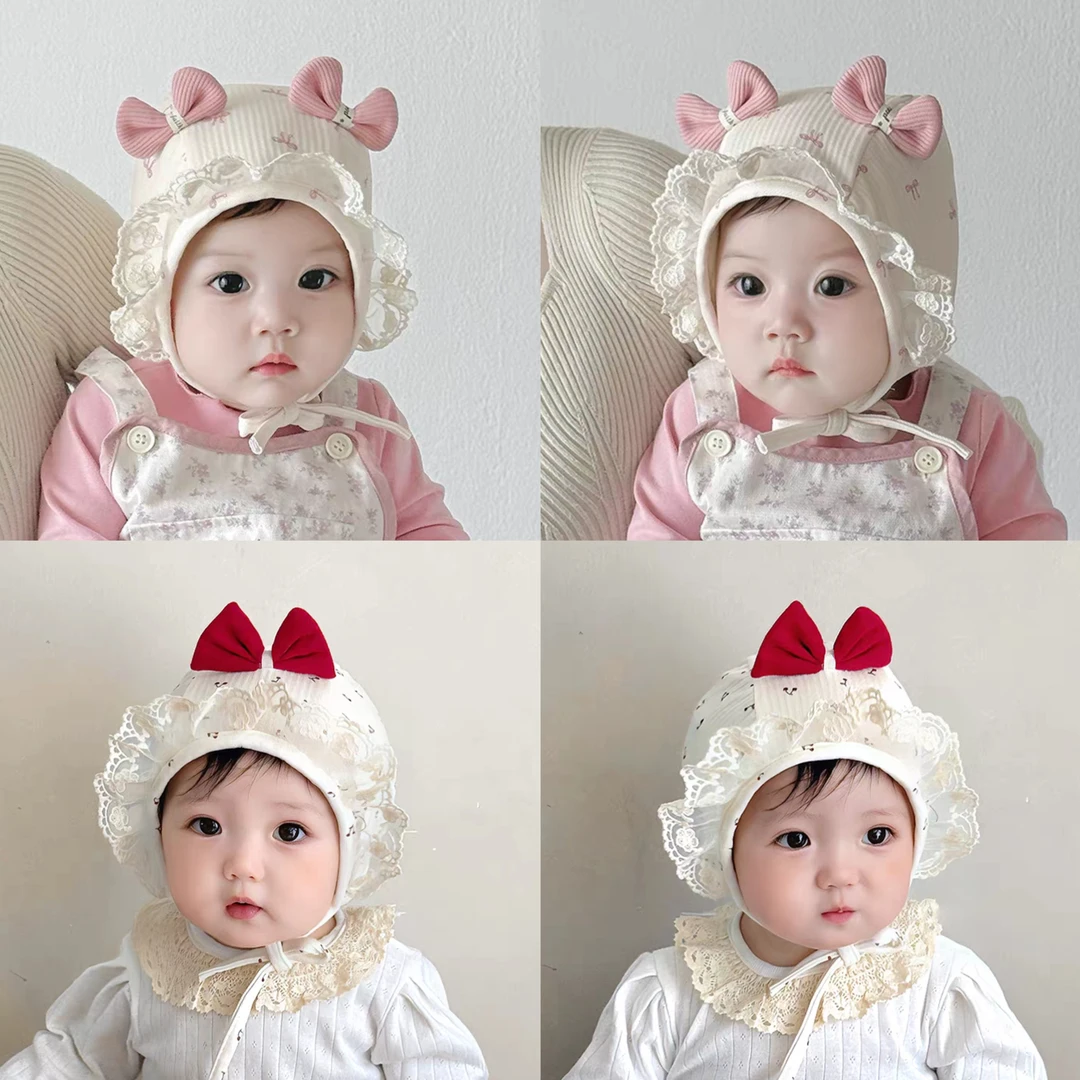 婴儿帽子春秋季薄款宝宝女洋气护耳帽婴幼儿公主风胎帽保暖囟门帽