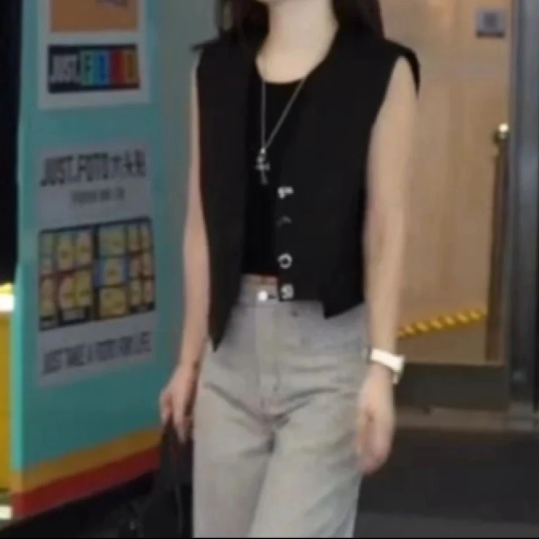 对称马甲新款简约时尚显瘦时尚条纹裤子背心女装