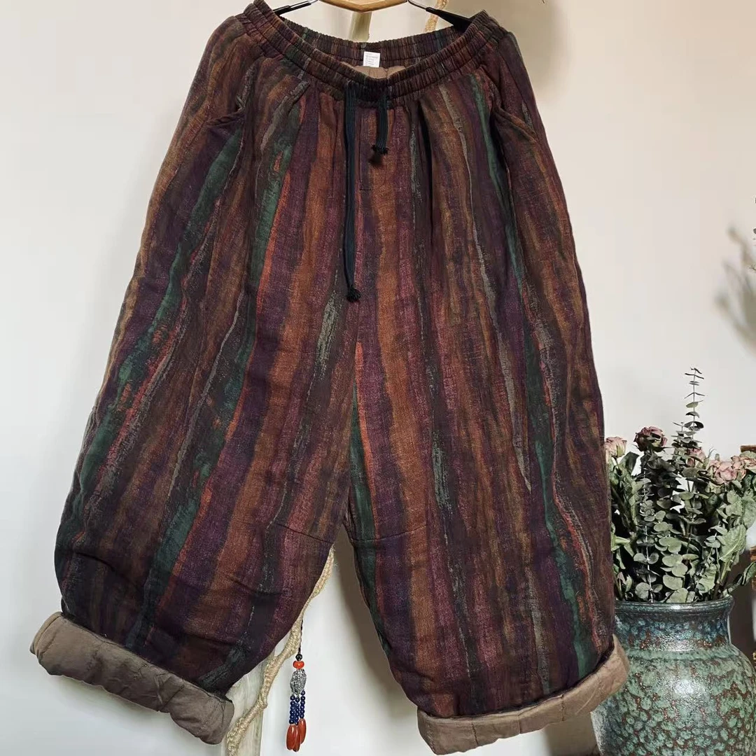 小杨左岸布依复古文艺条纹老爹棉裤 臀围154 长93〔不建议机洗〕