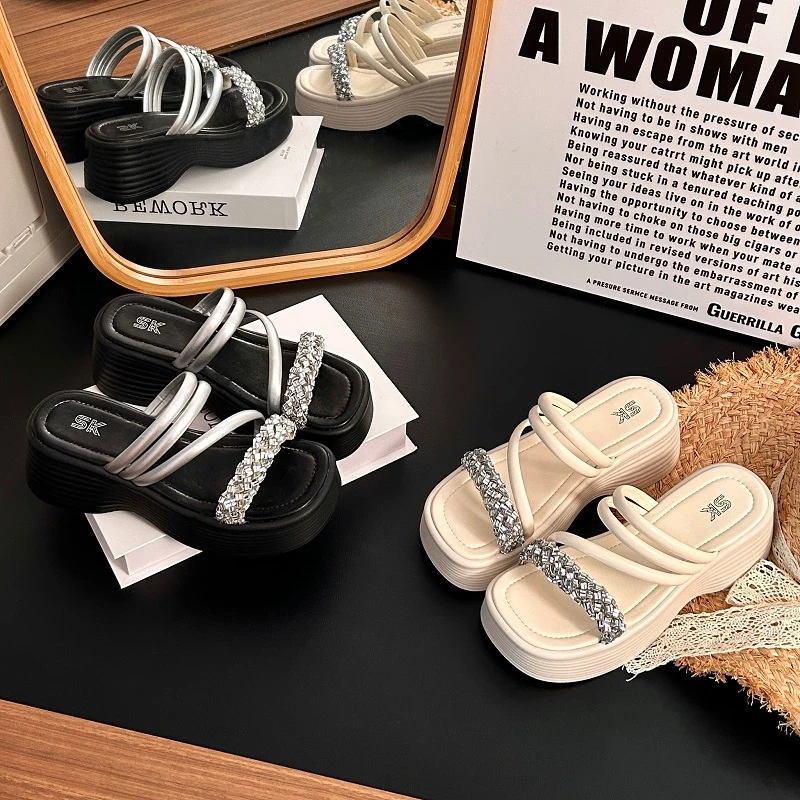 凉鞋时尚百搭夏季外穿厚底平底网红凉鞋时尚百搭夏季外穿-Zz