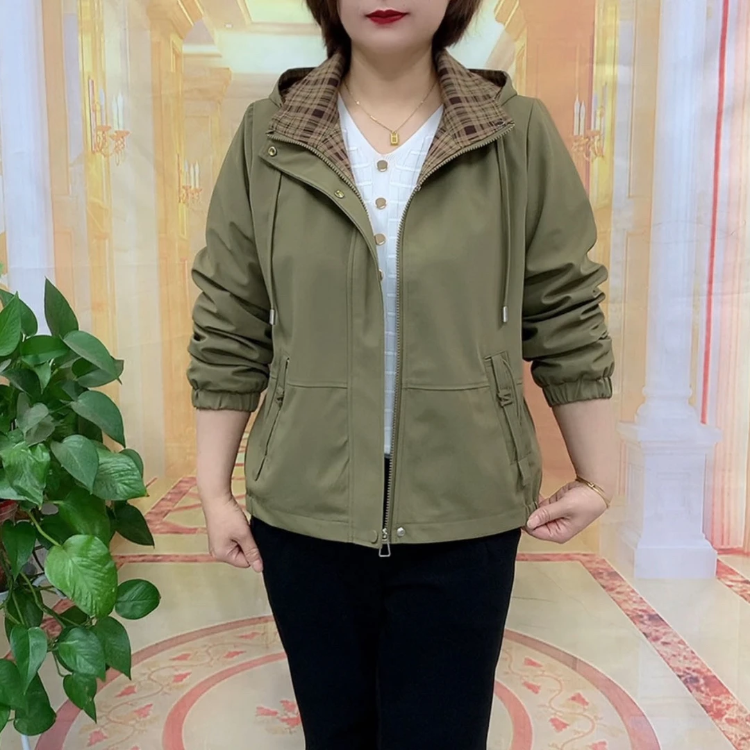 妈妈春季洋气时尚可拆卸连帽气质短款风衣