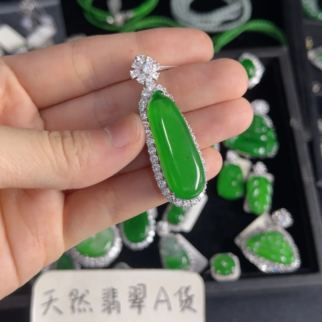 翡翠银S925镶嵌戒指福瓜吊坠