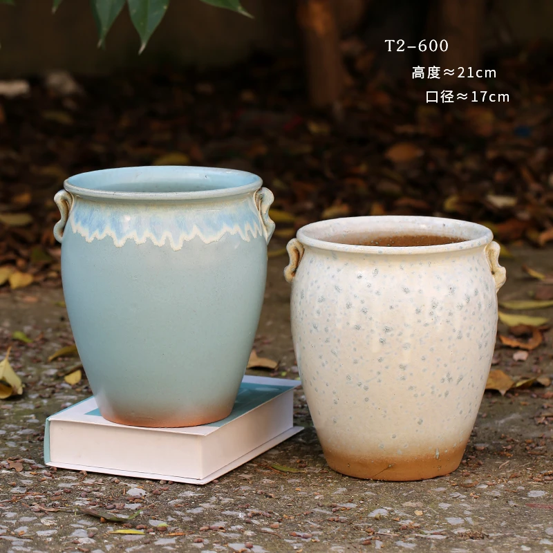 T2-600多肉老桩花盆陶瓷植物创意个性大小口径粗陶高款家用大号