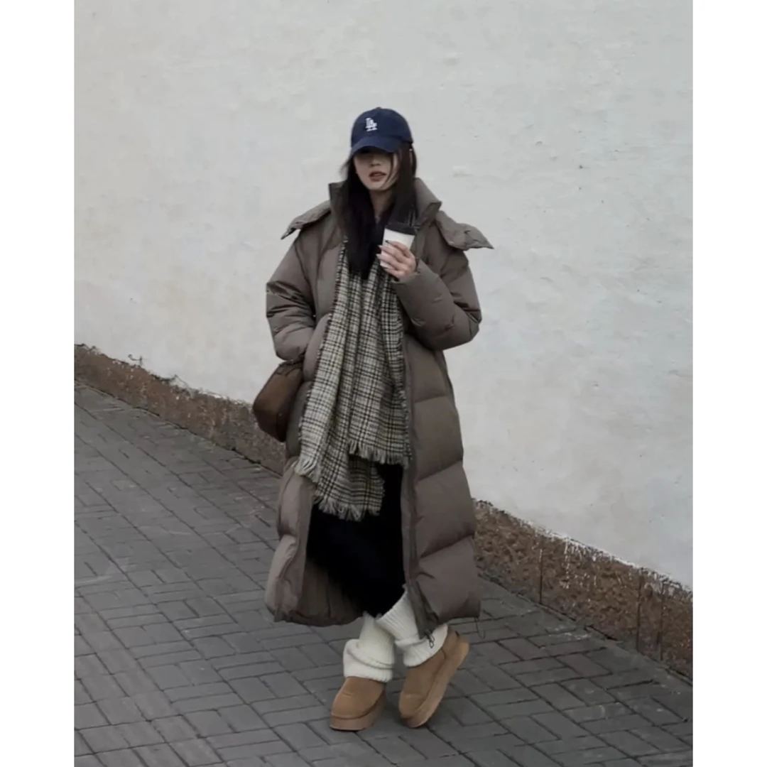 2025新款百搭羽绒服冬韩版极简小众保暖加厚连帽长款时尚外套女