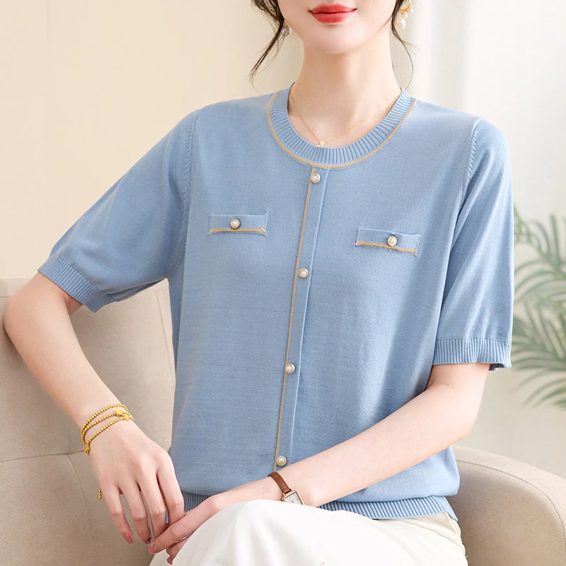 夏季上新女士薄款宽松型套头中老年女装休闲内搭时尚常规款T恤