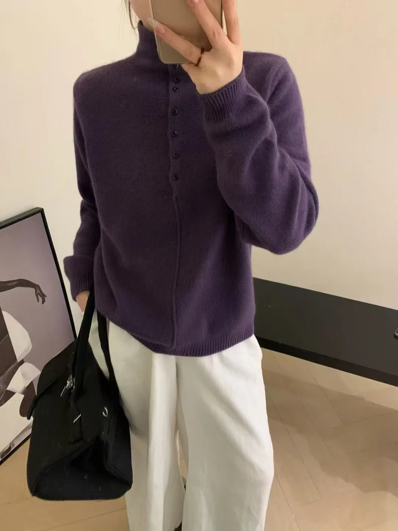 衣念染染❤️时尚半扣立领毛衣