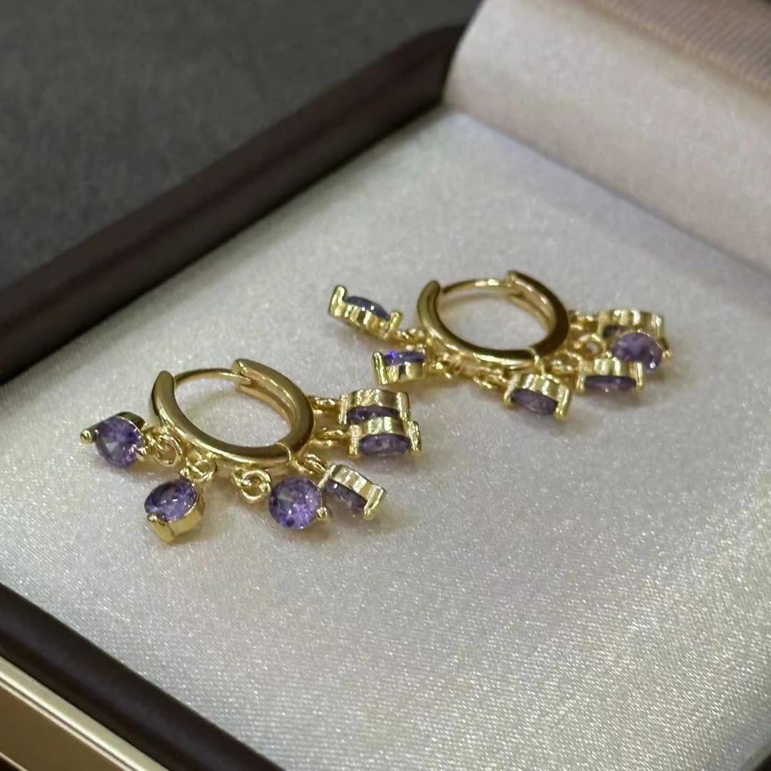 铜合金耳饰 紫色流苏简约耳扣-4572