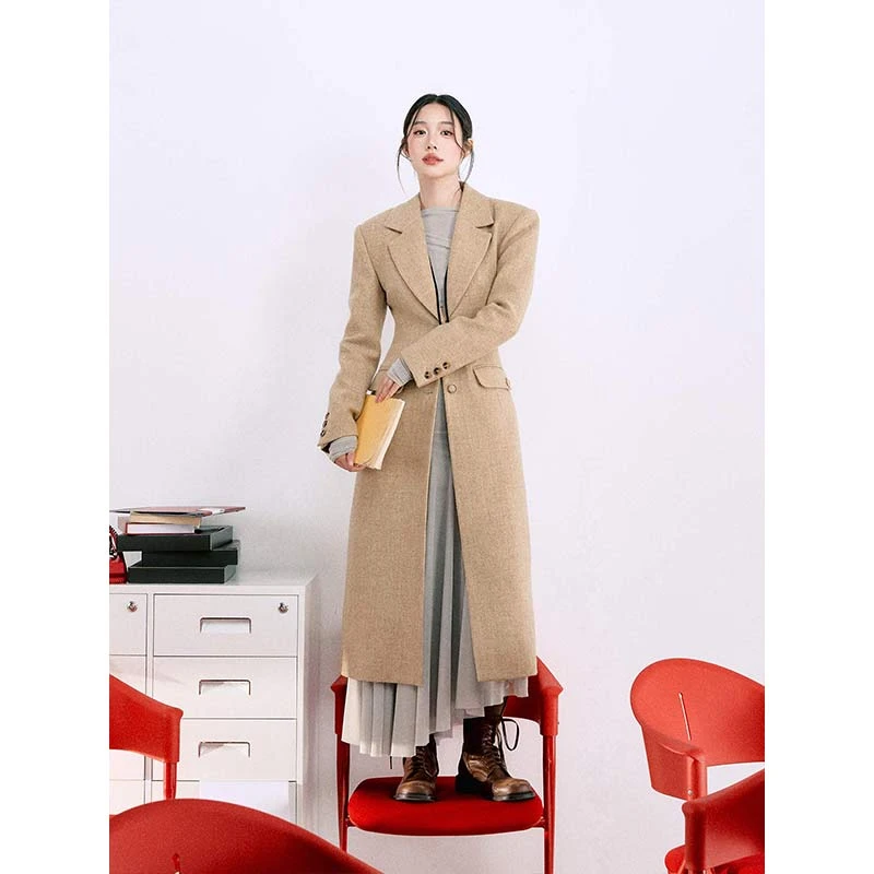 【LaluneDuCiel】LLDC红人上新纯羊毛垫肩毛呢大衣