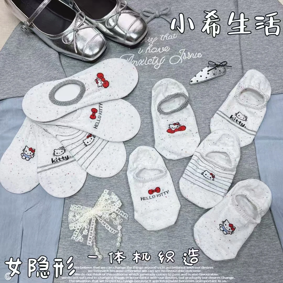 5/10双装女士隐形袜点纱KT猫无骨不掉跟夏季必备浅口船袜