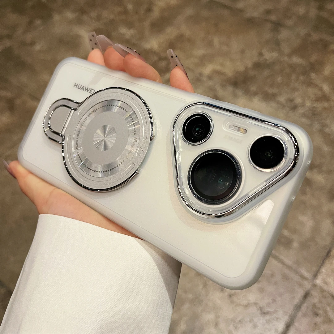 适用华为pura80pro手机壳磁吸支架pura80全包pura70透明带镜头膜