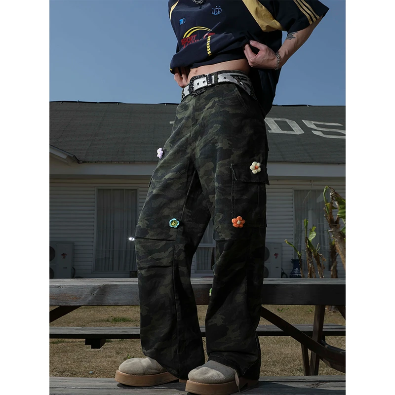 MANYSTON美式迷彩工装裤子男生款夏季直筒宽松青少年休闲百搭长裤
