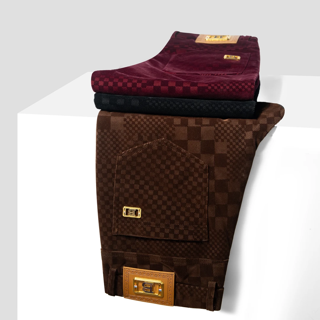 春秋季新款表面植绒印花工艺毛绒手感男士休闲裤轻奢修身商务男裤