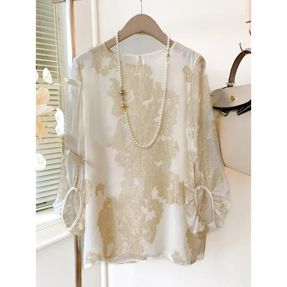 满眼是轻奢感！新中式国风独特别致上衣法式小香风气质印花衬衫女