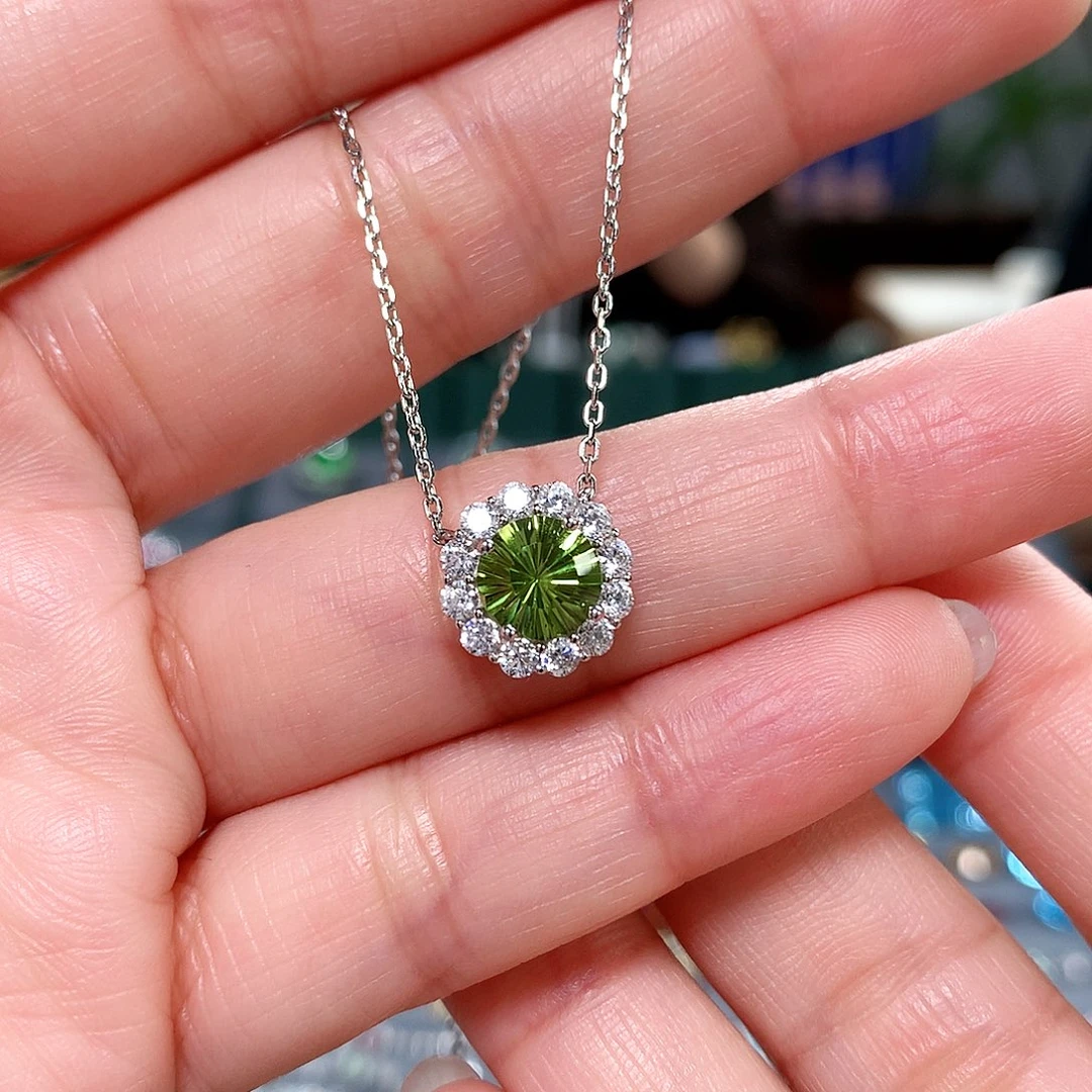 橄榄石银S925镶嵌项链橄榄石满钻项链