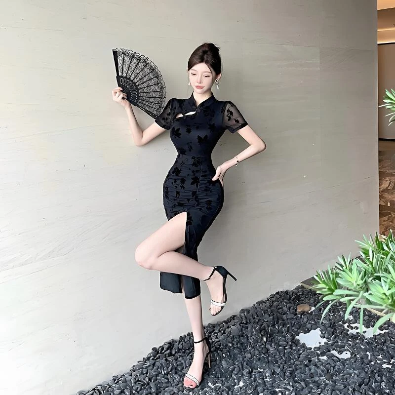 法式高级感年轻款少女国风复古夏季新款纯欲盘扣立领改良式旗袍裙