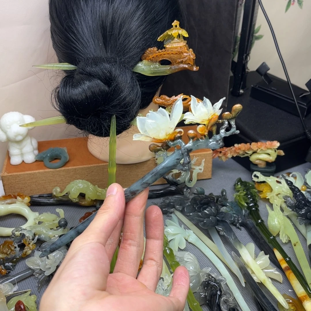 蛇纹石玉合金发饰