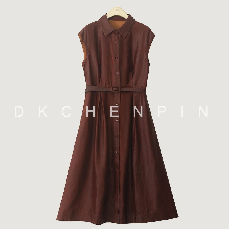 呈品非遗真丝香云纱气质2025夏季腰带连衣裙 GD-SZPM100268