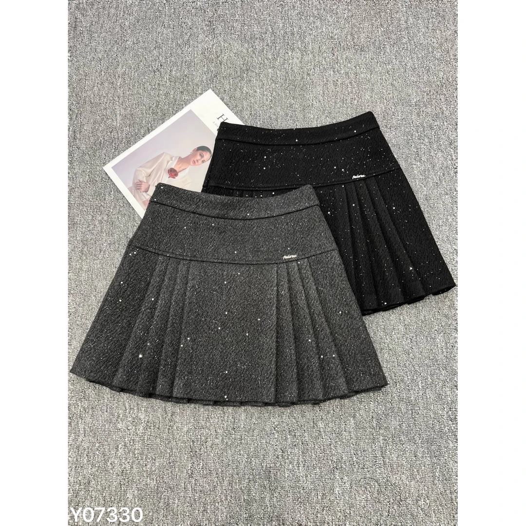 KIKI严选：07330-YER家欧洲站南油秋冬新款时尚烫片百褶短裙