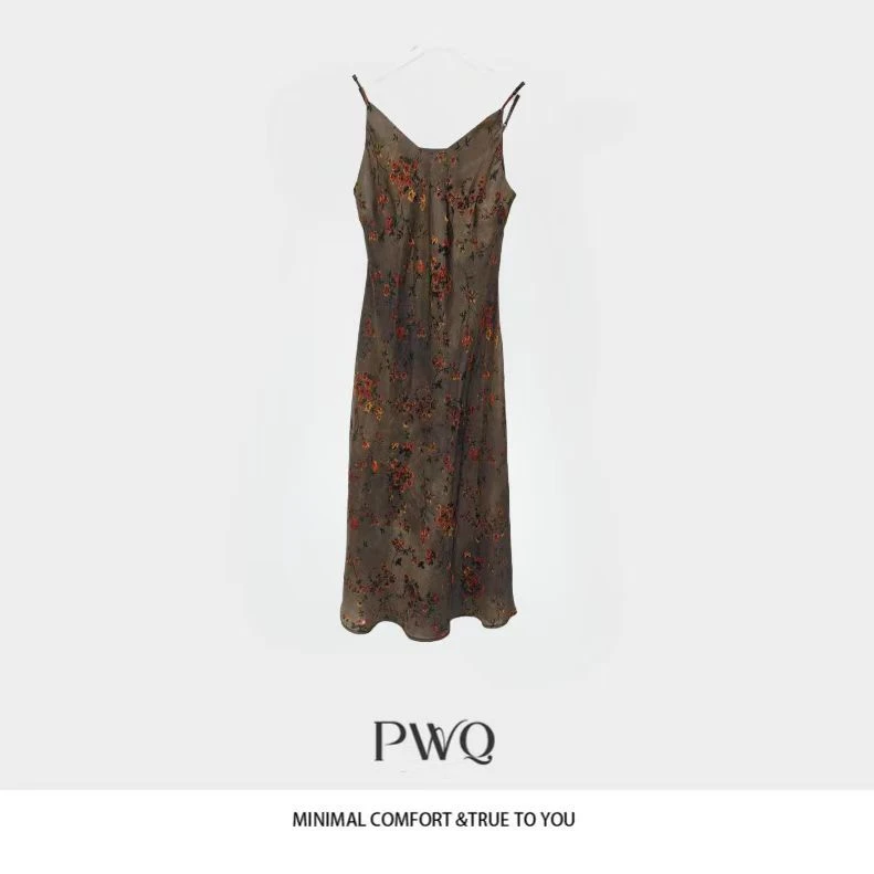 【邬玛王】连衣裙铜-氨满身小花朵印花真-丝吊带裙休闲EZ-25505XL35