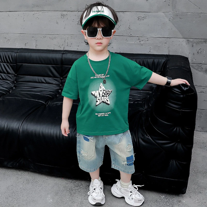小男孩短袖T恤套装夏季2024新款帅气炸街儿童男童15夏装男童套装