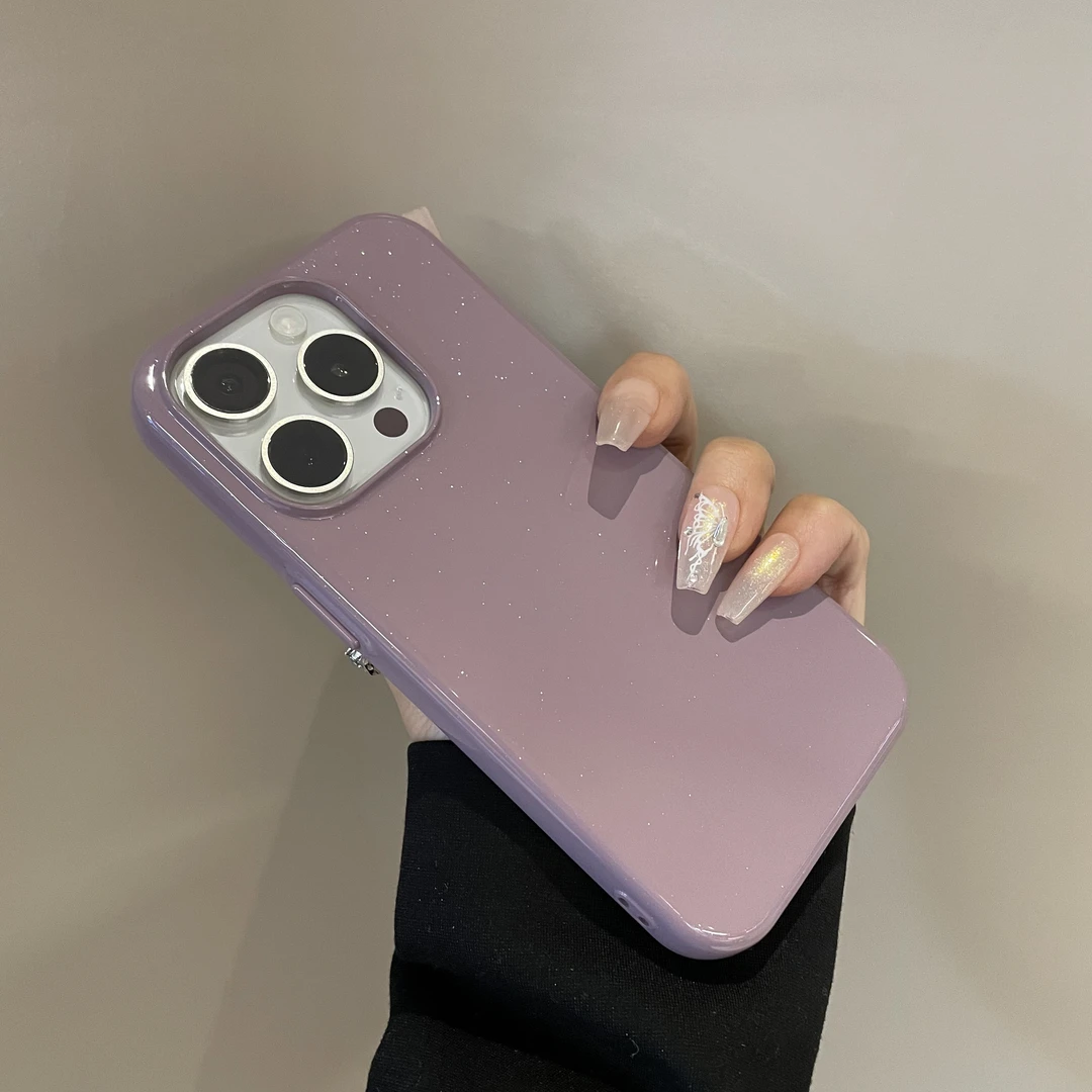 小众闪粉高级纯色适用iPhone16promax手机壳苹果15亮面新款14pro