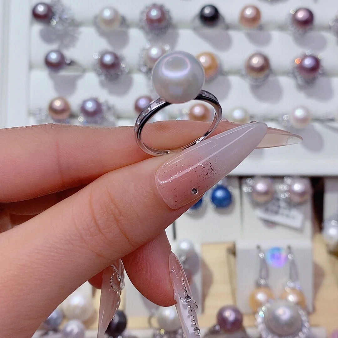 戒指银S925镶嵌淡水珍珠