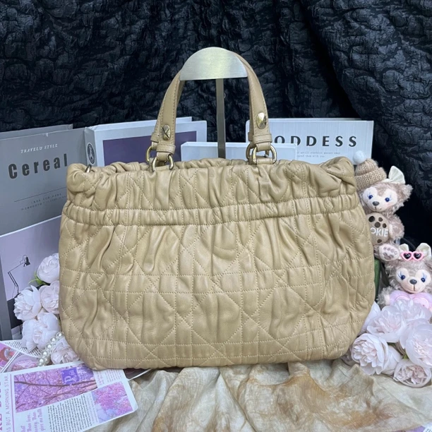 95新 DIOR/迪奥 迪奥米色褶皱托特手提包