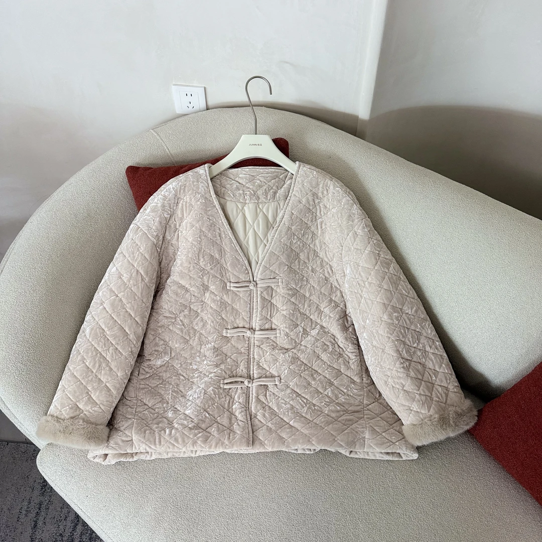 【DTWW大头韦韦】冬季丝绒显瘦加厚百搭棉衣外套162228