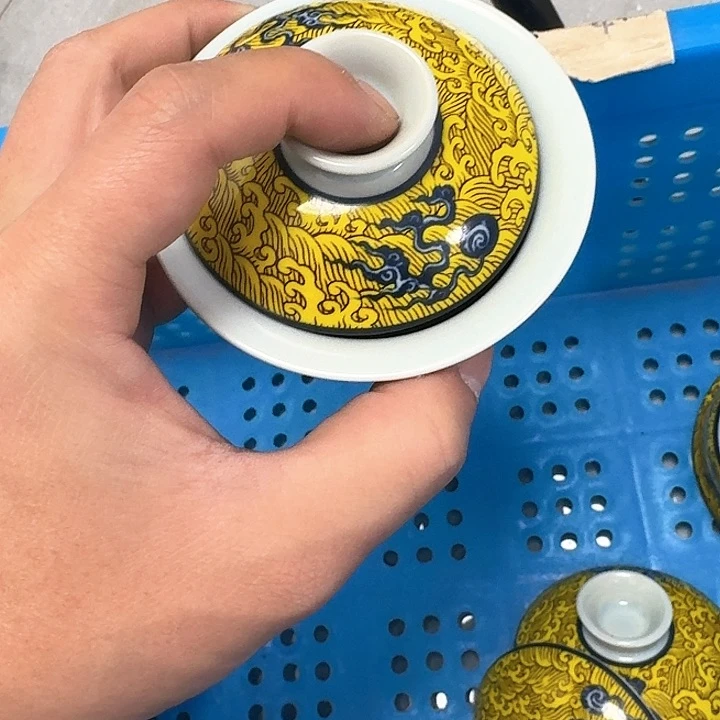 杯黄龙二才马蹄盖碗