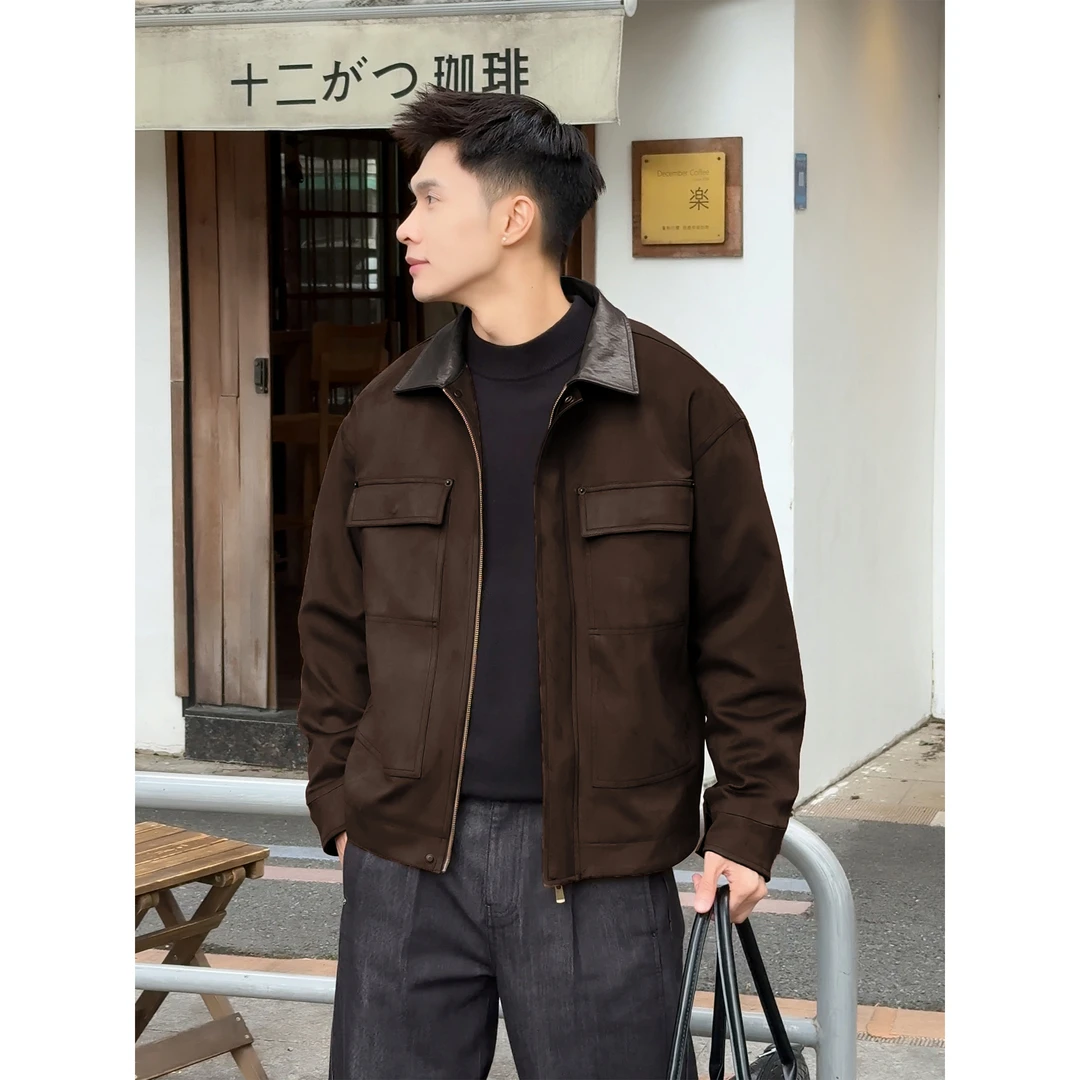复古底特律「麂皮工装皮领」秋冬撞色夹棉质感保暖翻领男士夹克外套
