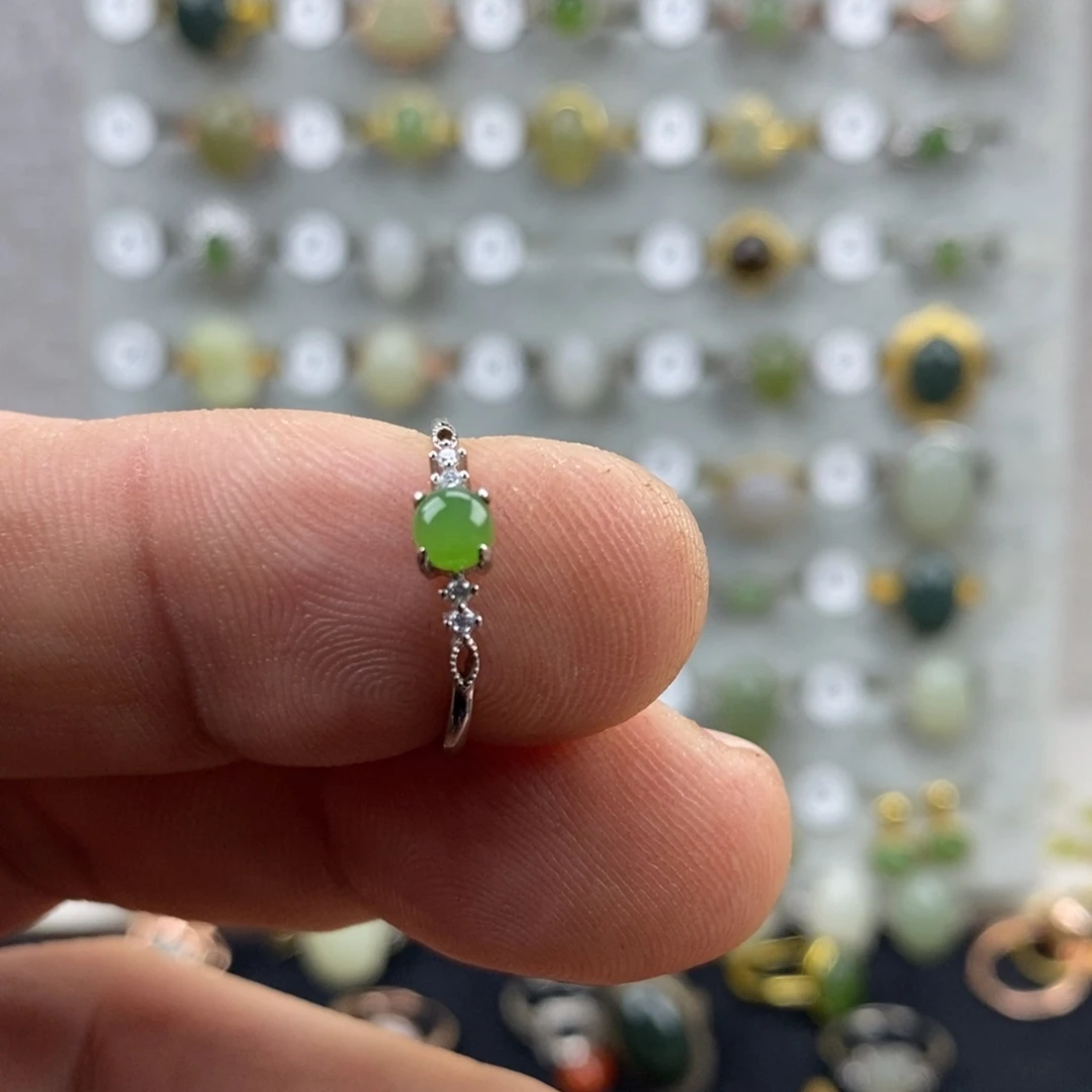 和田玉（碧玉）银S925镀金镶嵌戒指