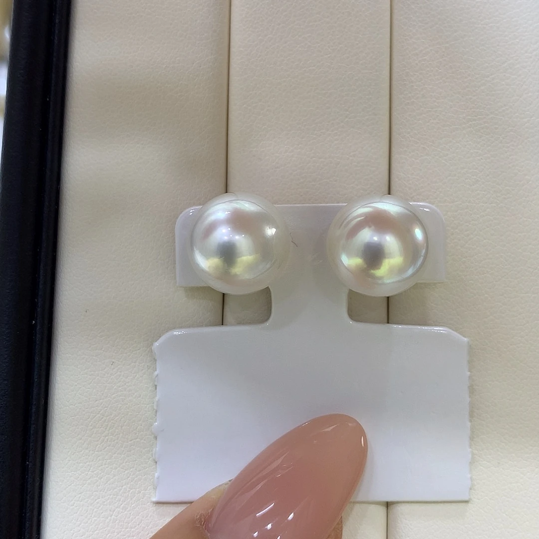 海水珍珠18K金镶嵌耳饰12-13mm澳白
