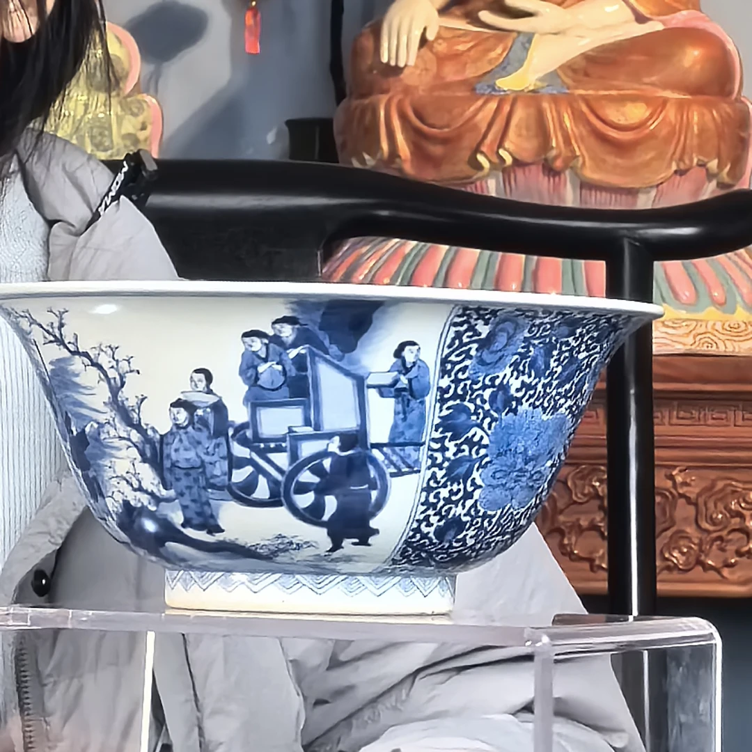 清 青花人物故事大赏碗