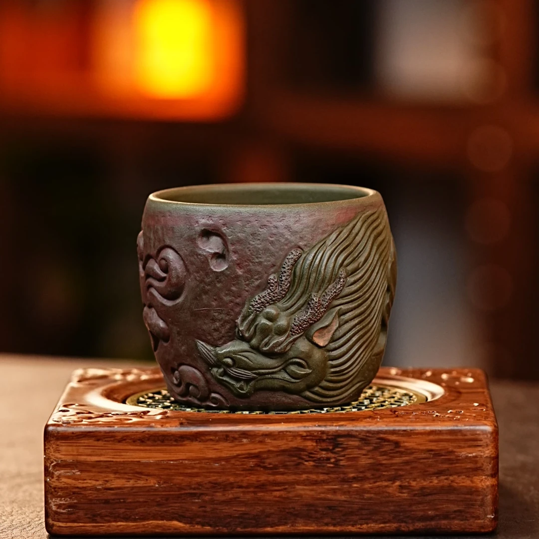 宜兴正宗紫砂龙鱼杯紫砂杯主人茶杯全手工网红茶器紫砂高级茶具