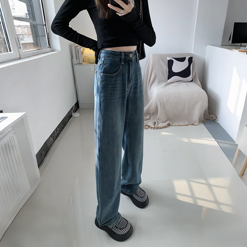 高腰显瘦垂感百搭牛仔裤女2025秋季新款阔腿直筒裤休闲裤拖地裤子