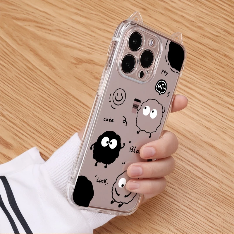 咖啡小煤球怪适用iPhone苹果15promax手机壳16透明12/13/14全包11