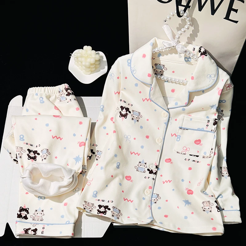 女童睡衣秋冬2025新款厚款德绒保暖套装中大童女孩冬季长袖家居服