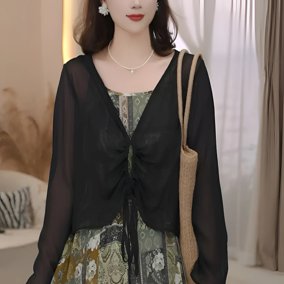 原创【古意锦纹】时尚设计宽松优雅百搭经典V领短袖百搭气质上衣