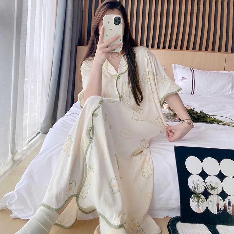 产检待产裙孕妇带胸垫哺乳睡裙夏季薄款短袖长款月子服产妇生产服
