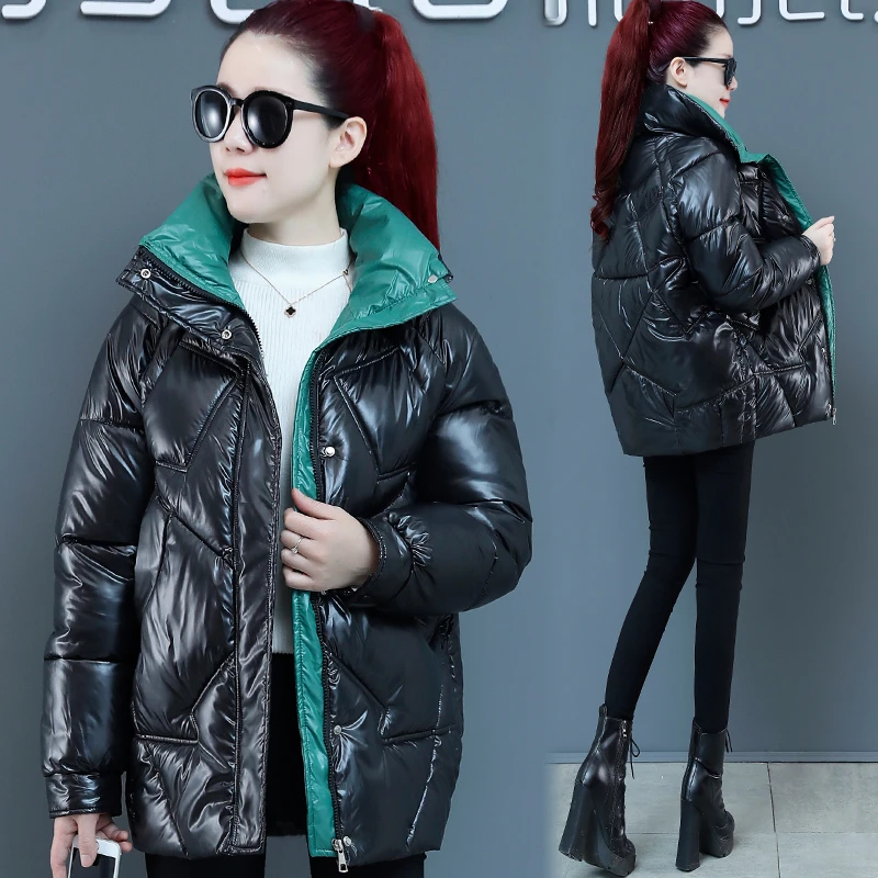 立领棉衣女中长款韩版新款宽松显瘦大码百搭冬季女士棉袄冬天外套