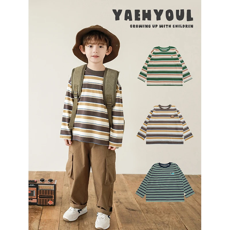 YOEHYAUL/幼悠春二波 山系休闲精致绣标显瘦条纹时髦感T恤 N5954