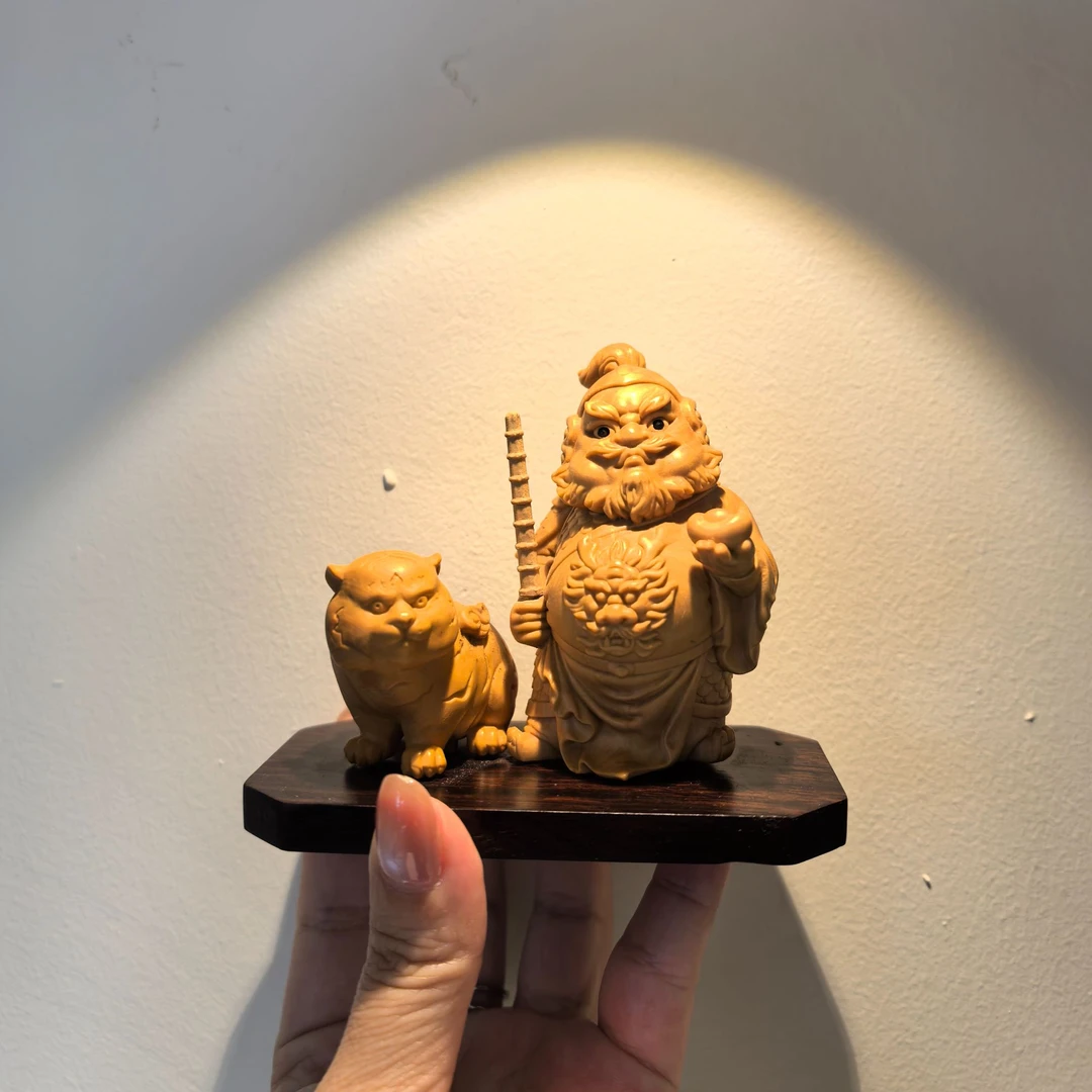 Q版赵公明黄杨木雕摆件