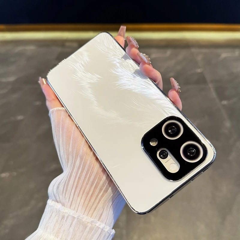 适用于opporeno14pro手机壳镜面玻璃reno14渐变羽纱全包镜头防摔